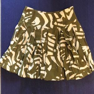 H&M Green/Cream Funky Pleated  Linen Skirt